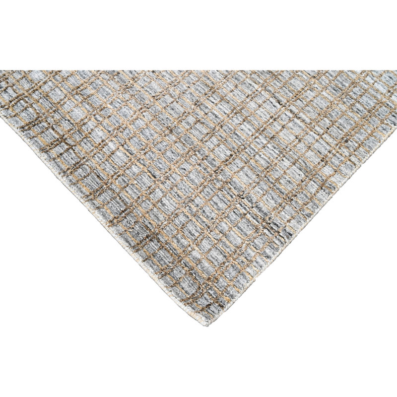 Hand Knotted Geometric Area Rug in Beige/Silver/Black