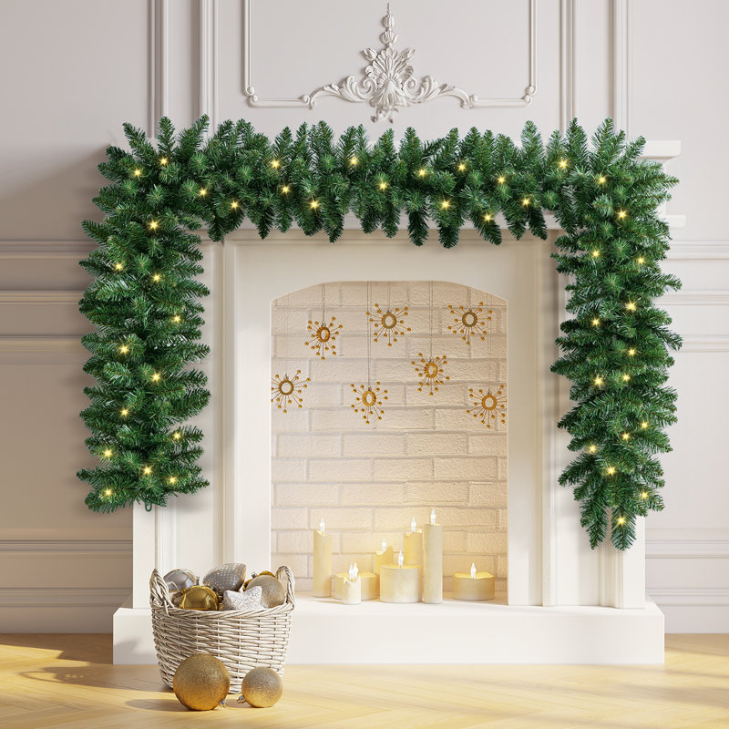 270cm (9ft) Christmas Garland, Prelit with Warm LED Lights & Timer