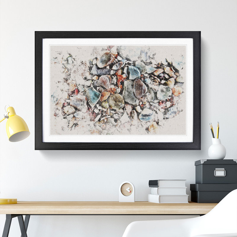 Shells on the Beach Vol.2 Watercolour - Picture Frame Graphic Art, Black, 36cm H x 48cm W x 2cm D