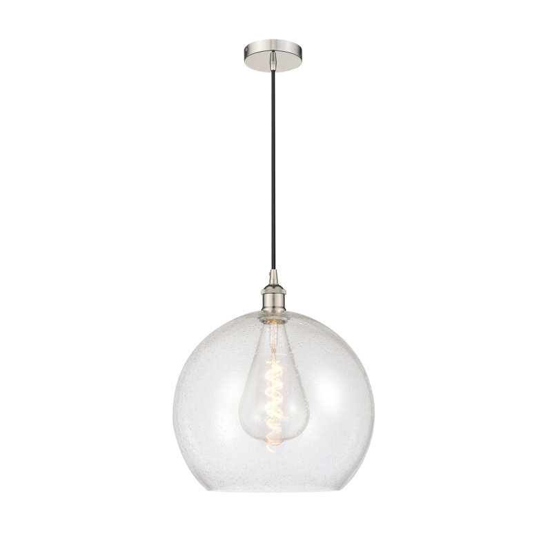 Luminaire sphère suspendu à 1 lumière Ralph, H 17,38 po x l 13,75 po x P 13,75 po, Nickel poli, Transparent