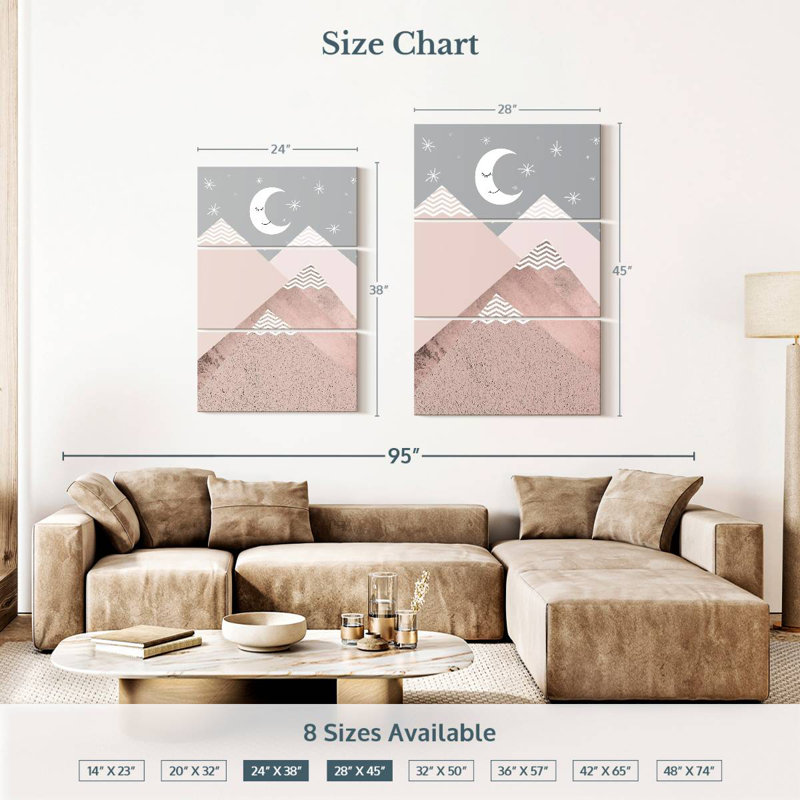 Avery Blush Pink Grey Mountains I, 38" H x 24" W