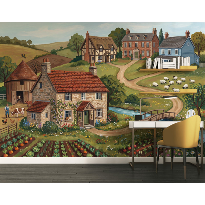 Papier peint paysage champêtre campagne, 100 po x 96 po, Peler et coller
