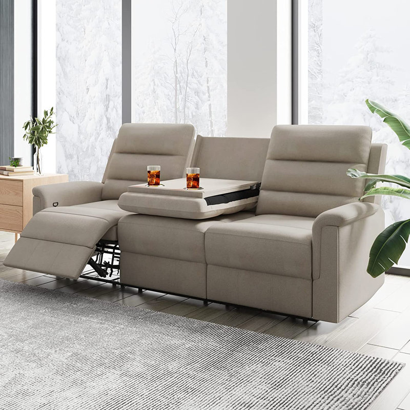 Canapé inclinable 82,3 po à accoudoirs évasés, Mélange de lin beige