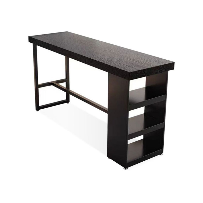 Table de bar droite noire en bois massif et fer