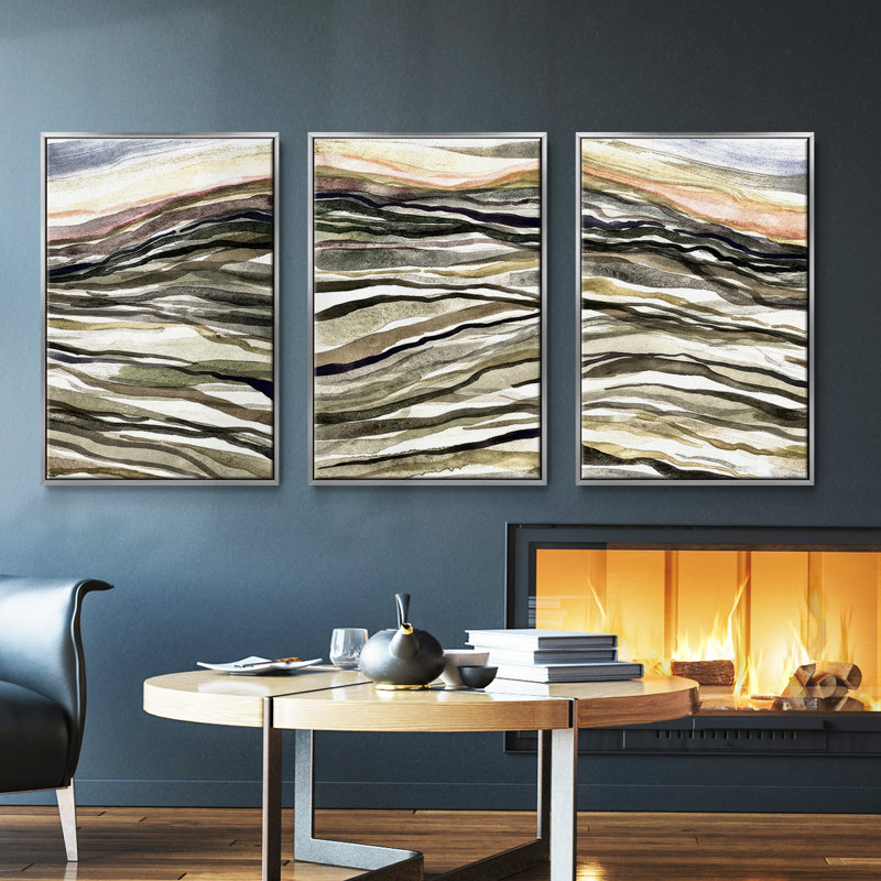 Waterscapes I, ensemble de 3 toiles encadrées, Argent, H 40 po x l 78 po