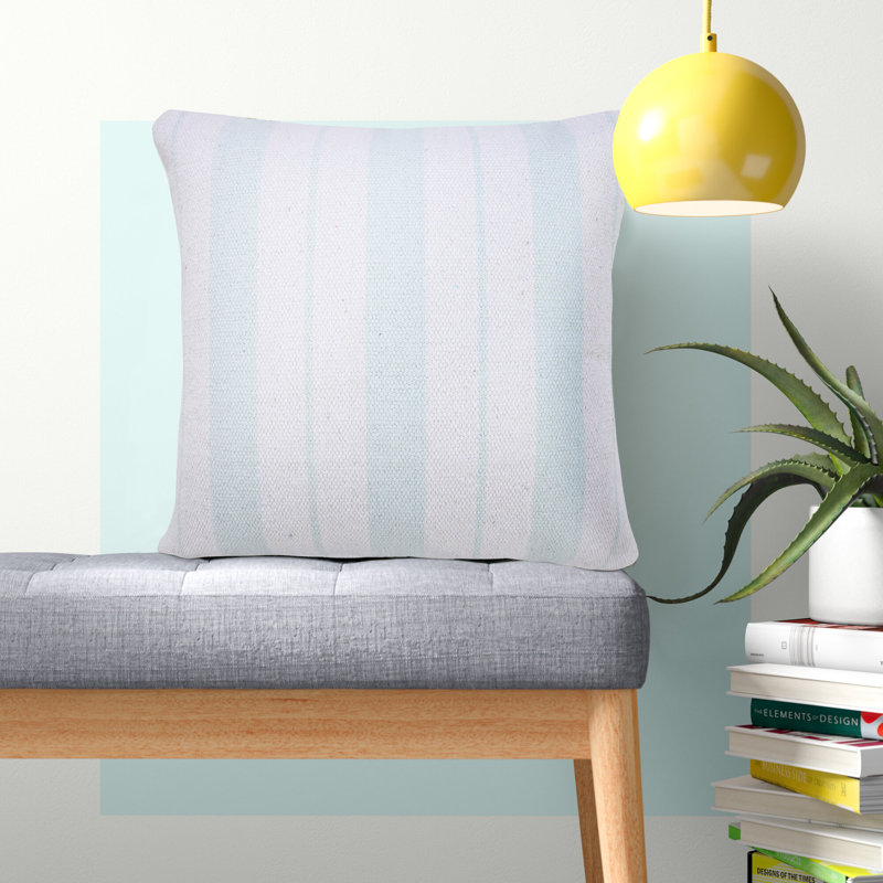 Coastal Striped Woven Hand-Made 100% Cotton Decorative Throw Pillow Cover, Pillow Cover Only - No Insert, Bright Blue/White