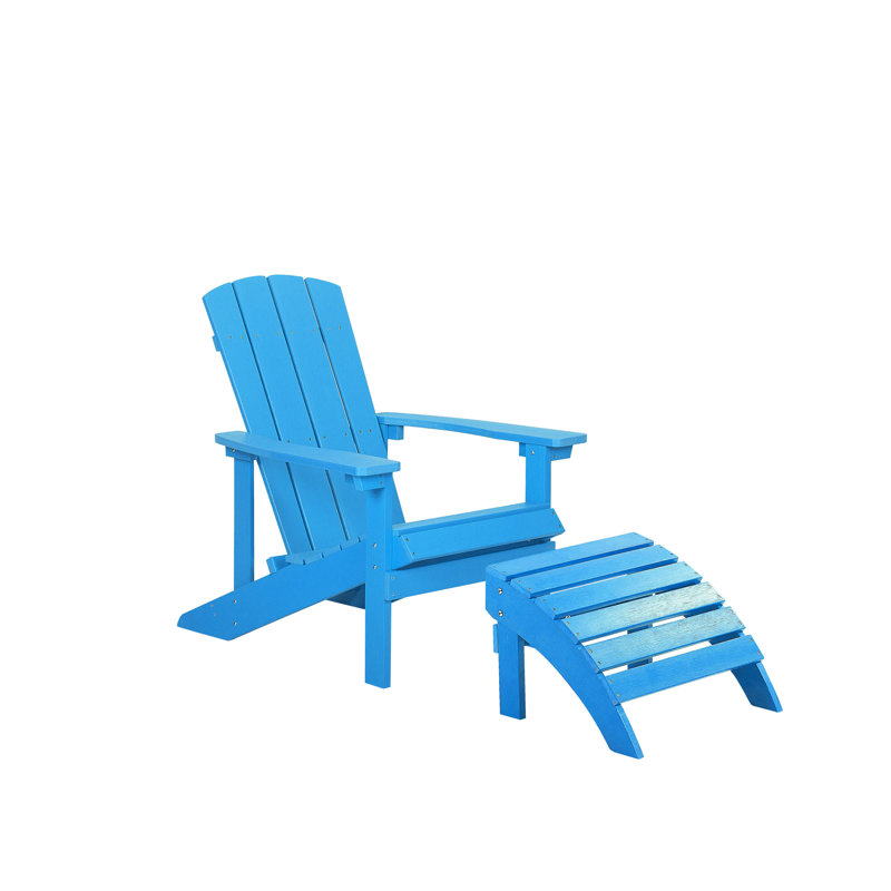 Jaelyn Acacia Foldable Outdoor Adirondack Chair With Ottoman, Blue