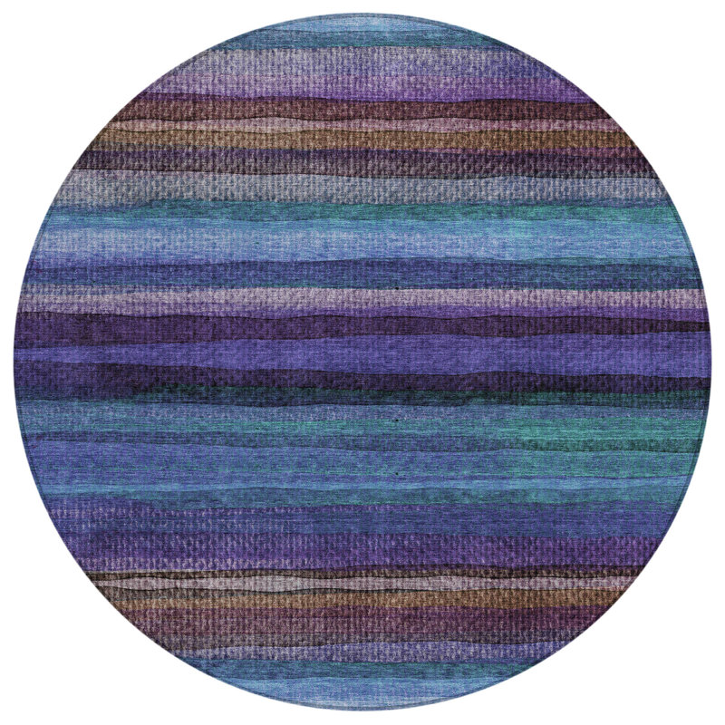 Tapis intérieur lavable rayé 8 pi bleu mauve et taupe