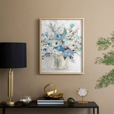 «Blue Contemporary Bouquet», reproduction encadrée - bois massif