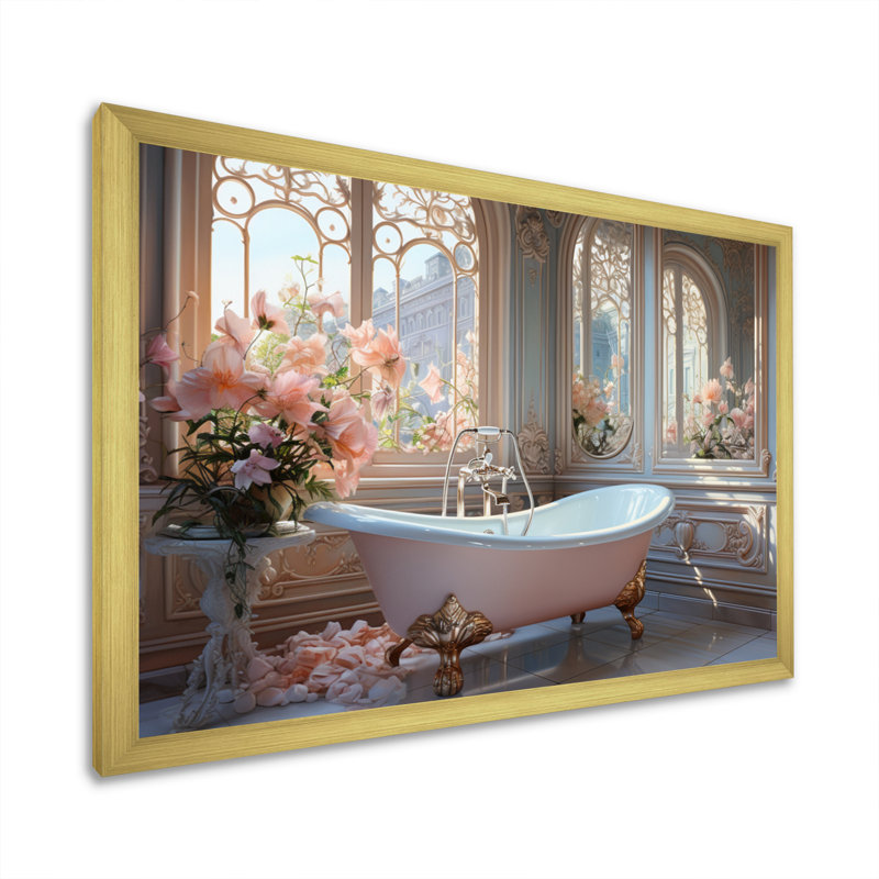 Bathroom Ethereal Glow III On Canvas Print, 30" H x 40" W x 1.5" D, Gold Single Picture Framed