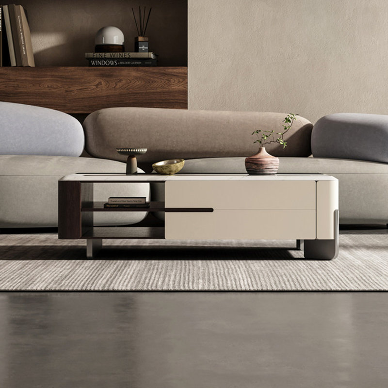 Black&Beige Sintered Stone + Manufactured Wood Rectangular Coffee Table