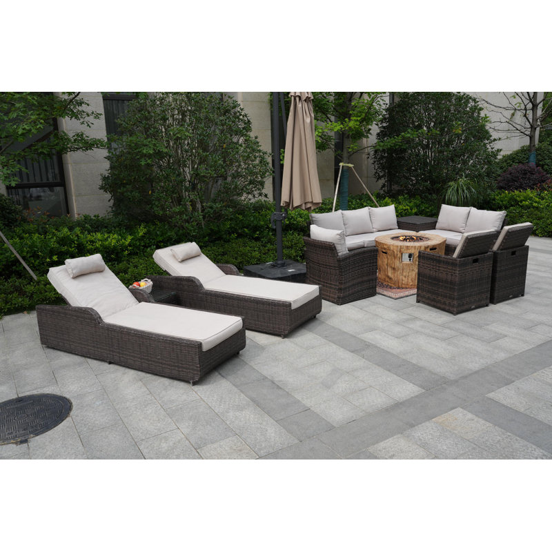 Ensemble de conversation avec coussins pour 10 personnes Brandy Wicker / Rattan, Beige, Brun