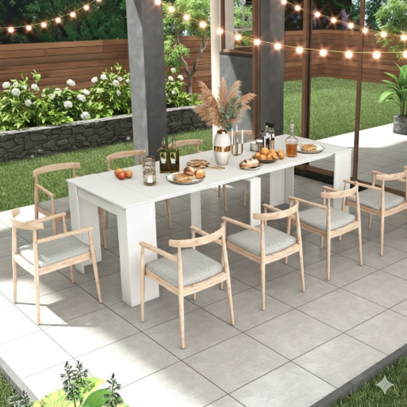 Console polyvalente au design extensible., Blanc