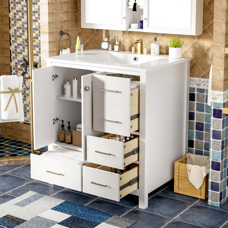 Meuble-lavabo 30 po avec lavabo en céramique, Blanc