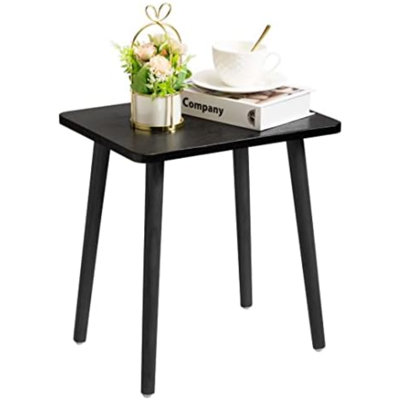 Side Table, Modern Accent End Table with Wooden Legs, Easy to Assemble Mini Living Room Table for Sofa Bedroom, Minimalist Black Furniture for Small Apartments and Limited Spaces