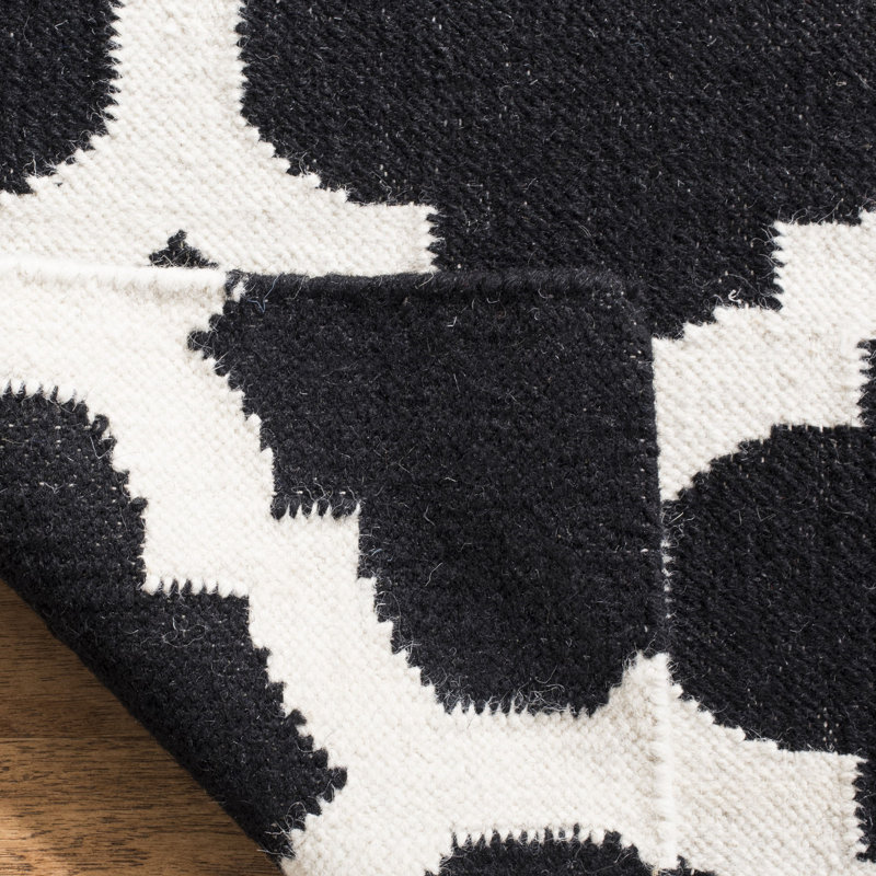 Rodgers Hand Woven Flat Weave Wool/Cotton Rug in Gray/Black, Rectangle 6' x 9'