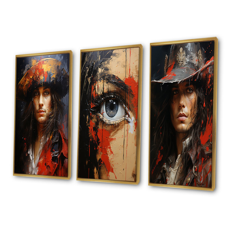 Buccaneer Rogues Reflections - Pirate Wall Art, ensemble de salon de 3, Cadre flottant doré, H 40 po x l 60 po