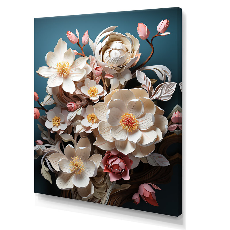 Somptueuses fleurs de magnolia, H 20 po x l 12 po x P 1 po, Toile tendue