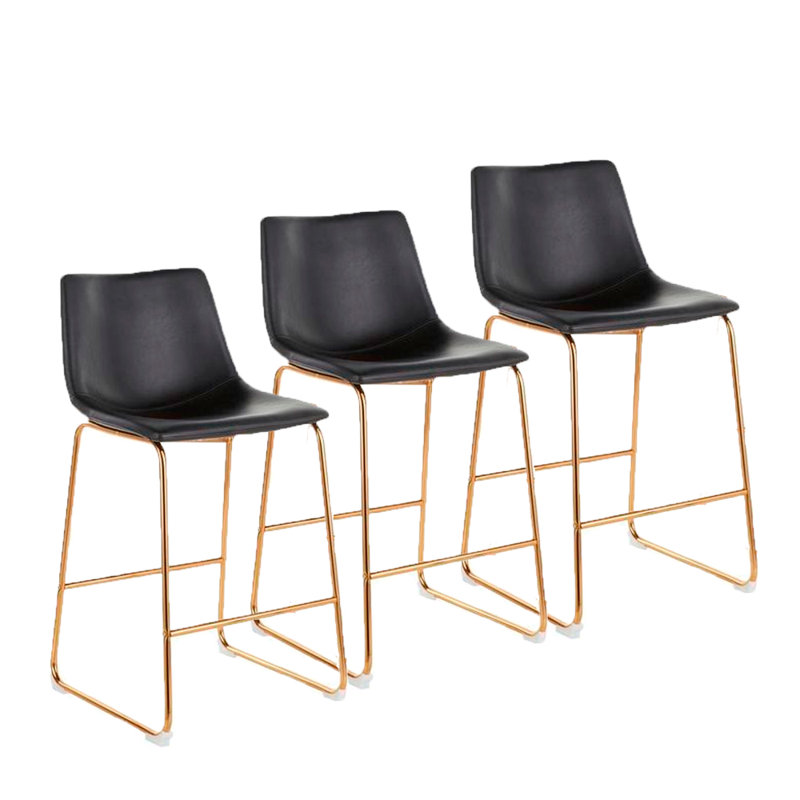 Upholstered Counter Stool with Metal Frame, Black
