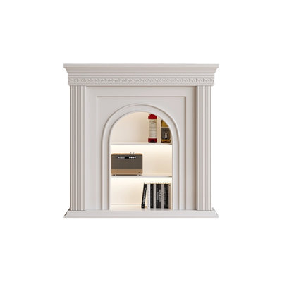 Beige Solid Wood Electric Fireplace
