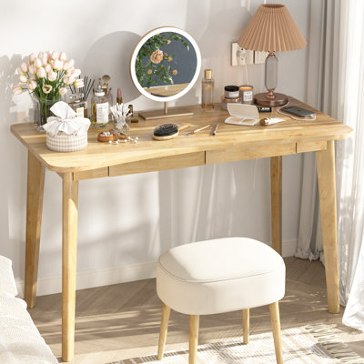 Bureau 100% bois massif avec tiroirs - bureaux d'ordinateur 48 po x 24 po, bureau d'écriture moderne avec tiroirs, coiffeuse de maquillage simple - bureau Boho naturel