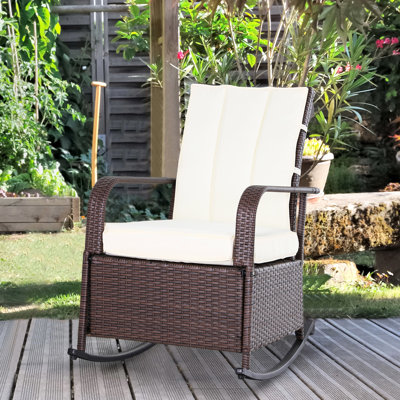 Fauteuil inclinable à bascule Pe, réglable et repose-pieds, rembourré, beige pour fauteuil inclinable de patio