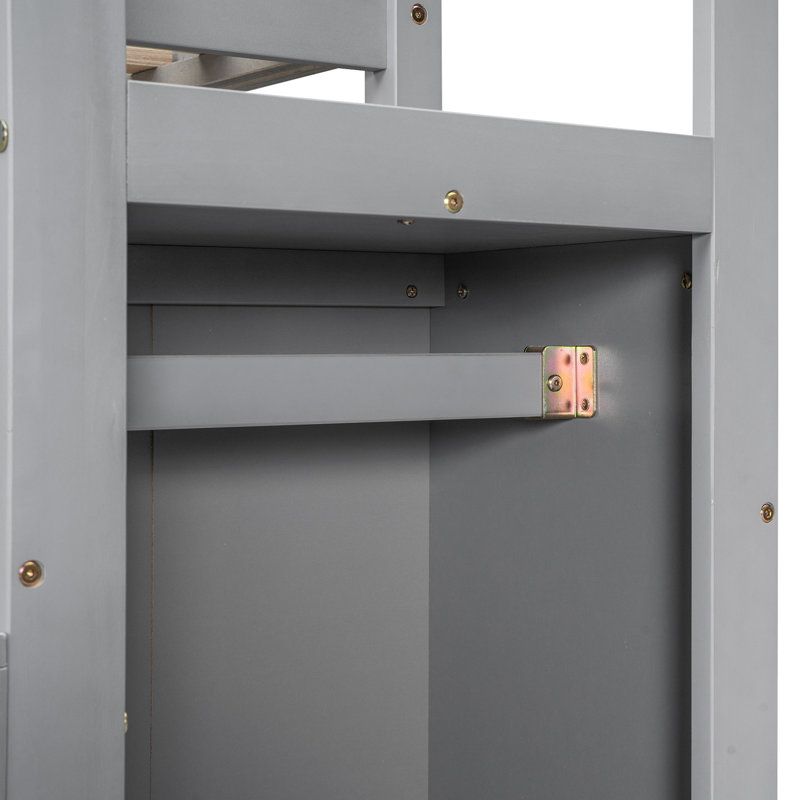 Full Size Loft Bed With Grey Built-in Storage And Mounting Facilities - Bedroom Asset Multi-purpose Stairs Space, Grey