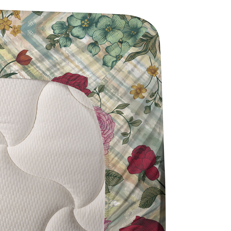 Ambesonne Watercolor Botany Sheet Set 4 Pcs Retro Boho Bloom, Twin Sheet Set with 1 Pillowcase, Pink/Multicolor Floral