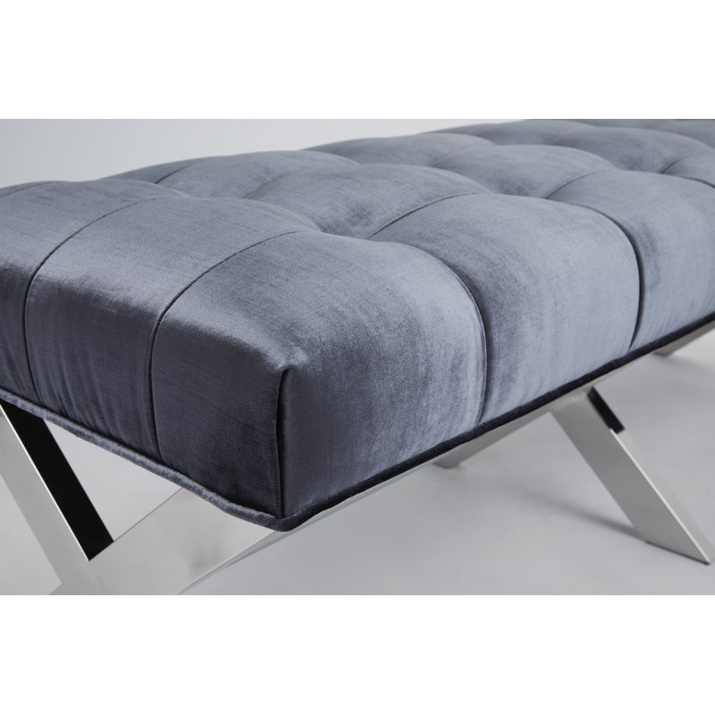 Velvet Upholstered Bench, Charcoal