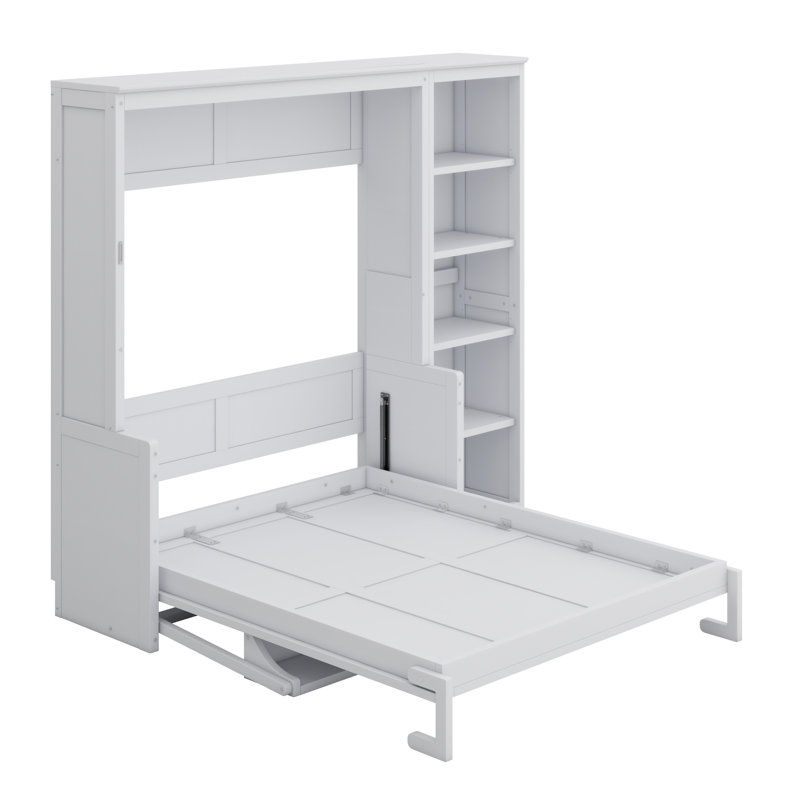 Murphy Bed With Desk And Bookshelf, Queen, White