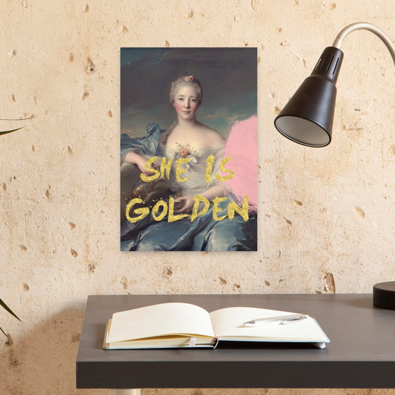 She Is Golden Portrait Contemporary Elegant Modern Portrait Wall Art Print 1 Piece Wrapped Canvas Wall Art