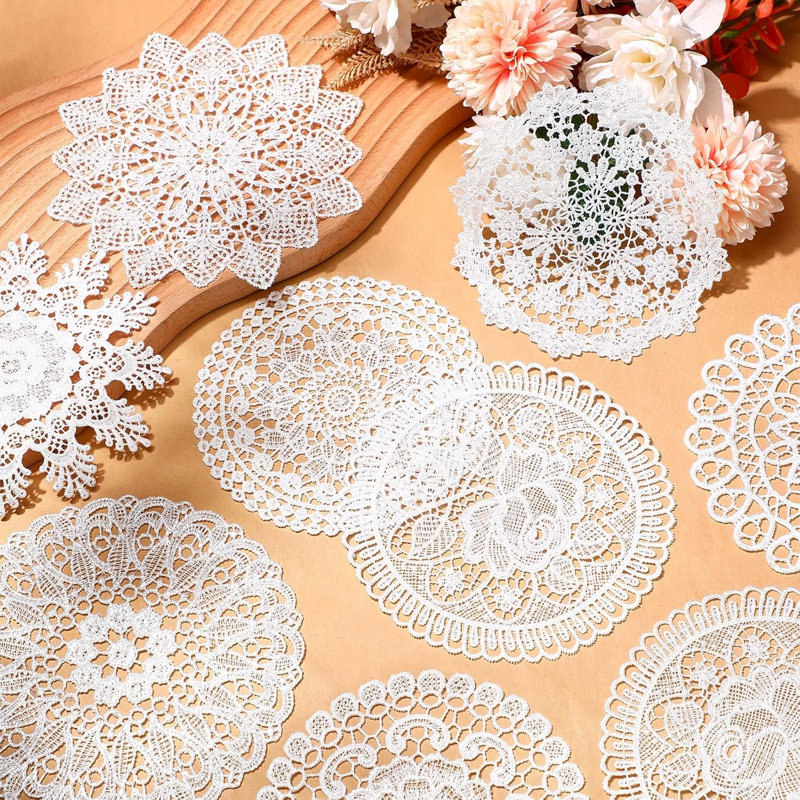 Vintage Handmade Cotton Lace Doilies Set of 18,6" Round White Crochet Table Mats for Cups Vases Wedding Party DIY Projects