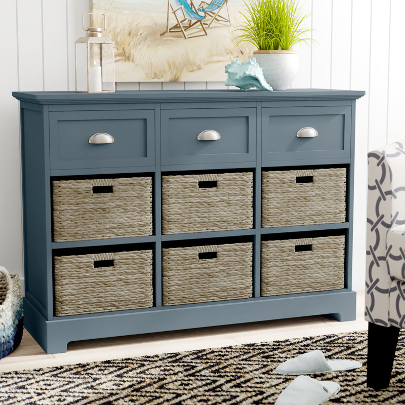 Commode décorative à neuf tiroirs Brizeth, Gris