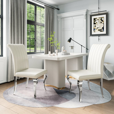 Modern  PU Upholstered  Dining Chair With Stripe Backrest