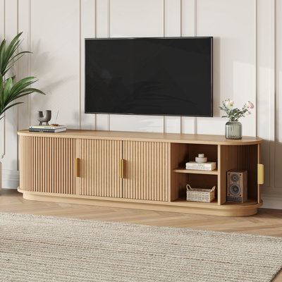 Meuble télé en bois avec porte tambour coulissante pour téléviseur de 75 po ou moins