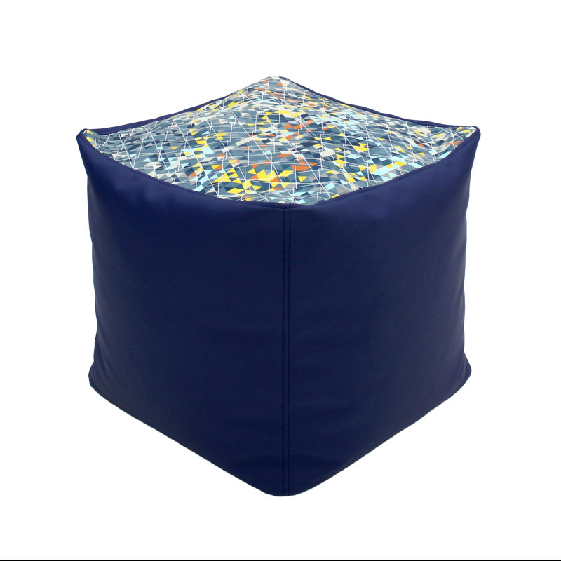 SoftScape Faux Leather Pouf, Bayleaf Navy Faux Leather