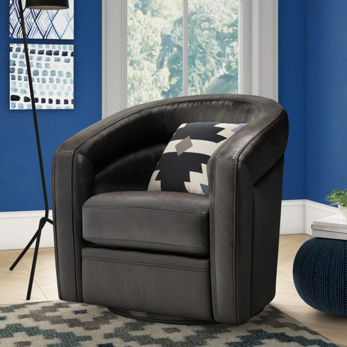 Wade Logan® Dowlin Leather Swivel Barrel Chair & Reviews | Wayfair