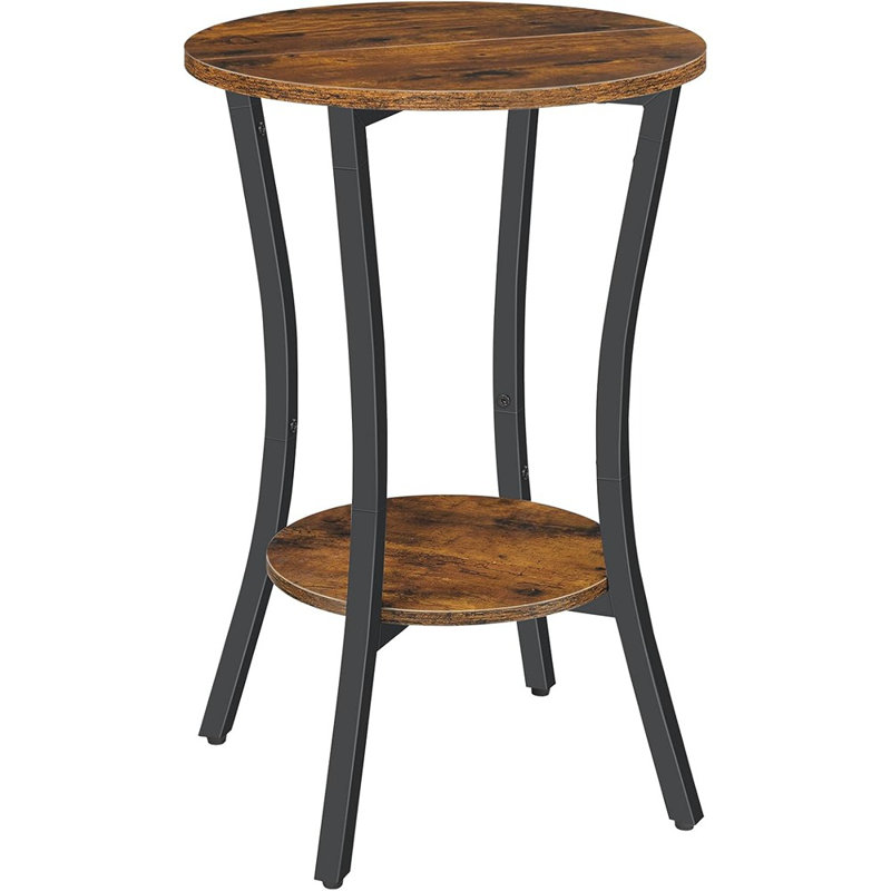 Round Side Table, 2-Tier Sofa End Table, Small Storage Nightstand, For Small Spaces, Living Room Bedroom Accent Table, Rustic Brown And Black BF180BZ01