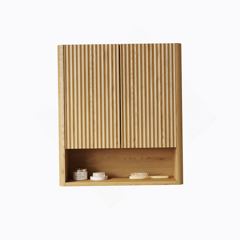 Armoire de salle de bain murale rayée de 26 pouces avec portes, tablette et rangement ouvert, durable et élégante pour les salles de bain modernes