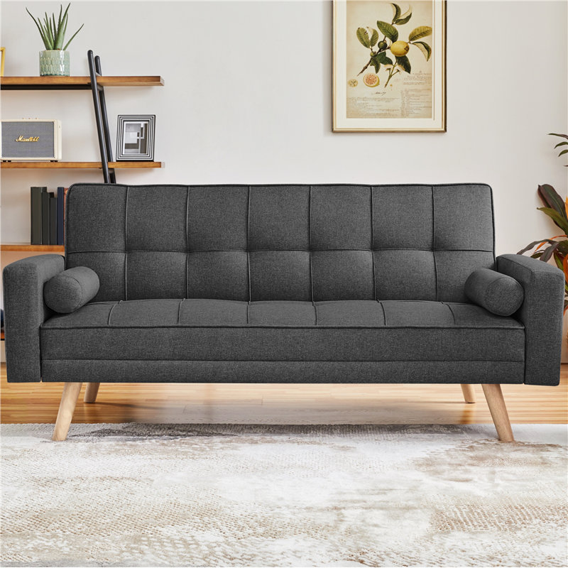 Moda Form 185CM 3 Seater Convertible Settee Sofa Bed With Armrests and 2 Bolster Pillows,, Dark Grey Polyester
