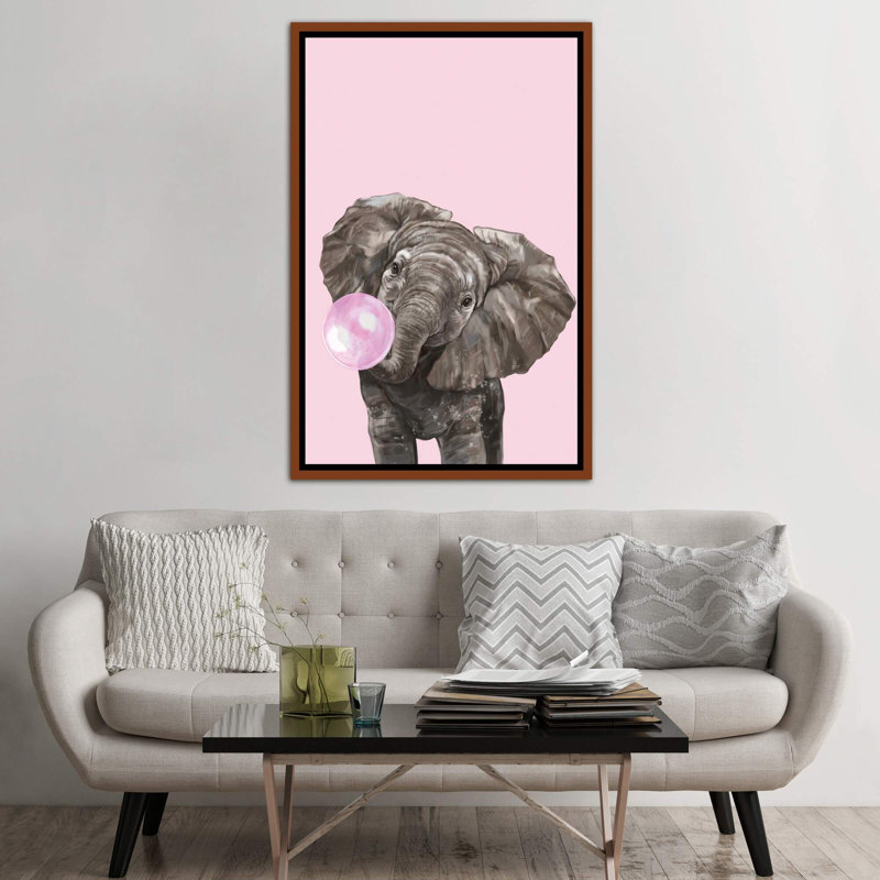 Art d’éléphant de gomme à bulles, H 60 po x l 40po x P 1,5 po, Toile avec cadre en bois classique