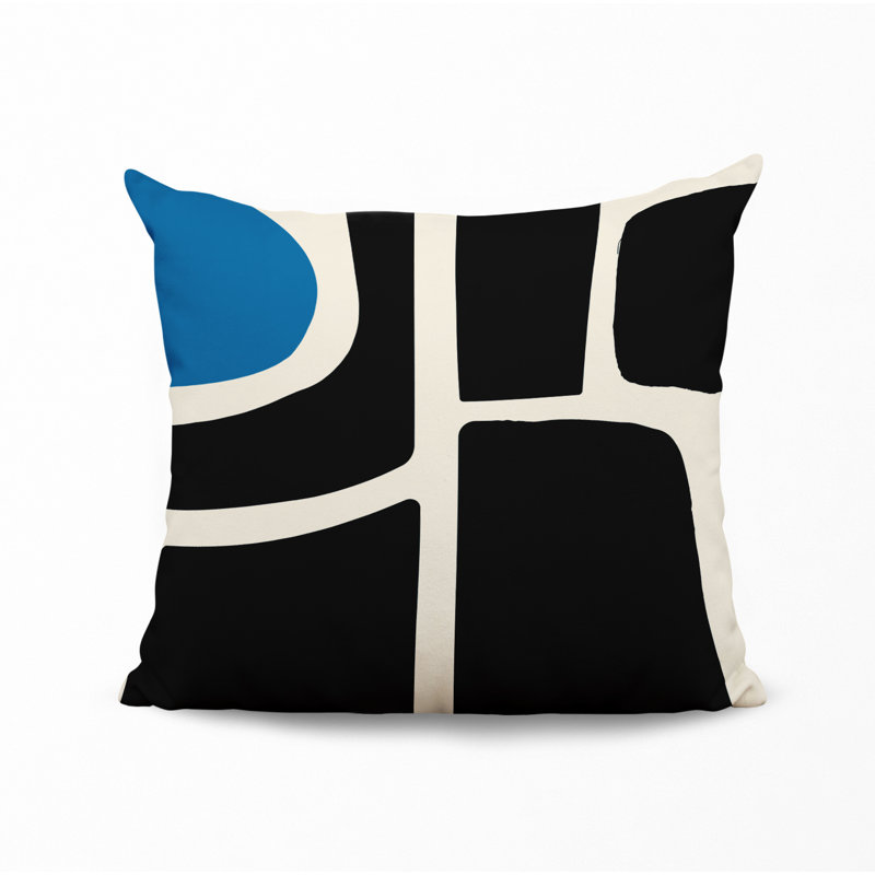 Banksy Abstract Outdoor Reversible Throw Pillow, 15" x 15", Turquoise/Off White