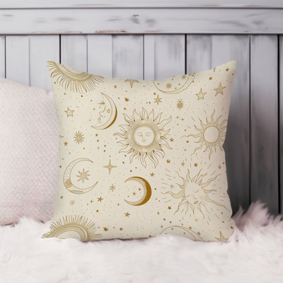Astronomy and Space Astrology Sun & Moons Pattern I Boho Bohemian Throw Pillow Cover