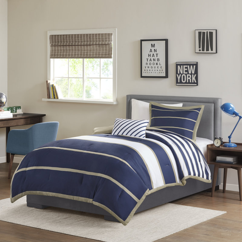 Ensemble d'édredon Ashton, Édredon simple / simple TG, 1 taie décorative et, Kaki / Bleu marine