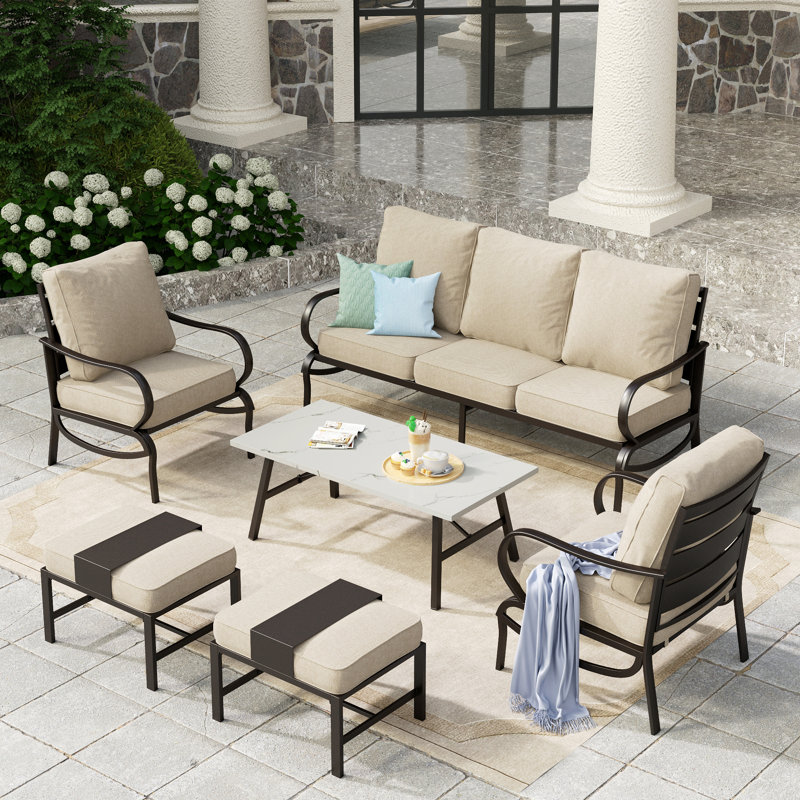 Tapasi 5 - Person Patio Conversation Set with Cushions, Beige, Yes