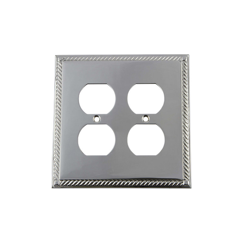 Rope 2-Gang Duplex Outlet Wall Plate, Bright Chrome