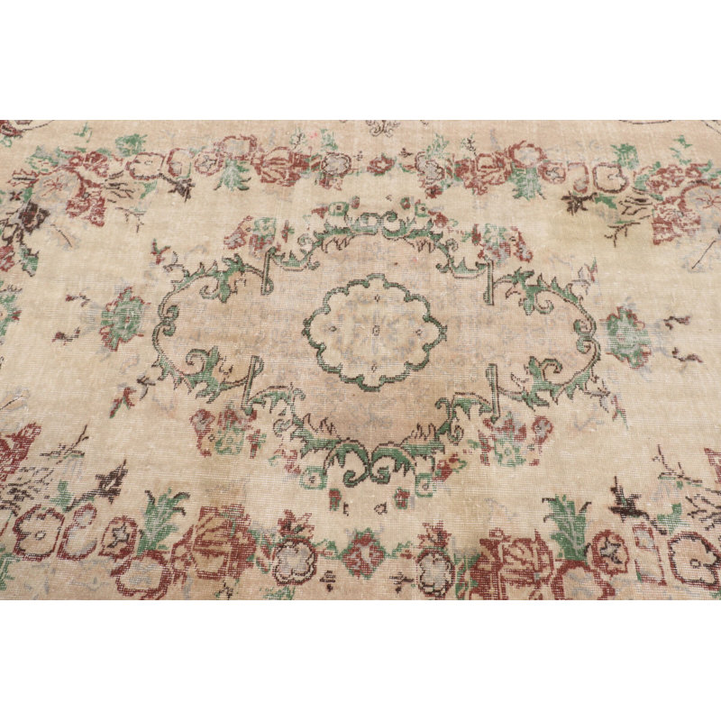 Grand tapis turc rétro - Tapis en laine anatolienne antique beige pour le salon 9766