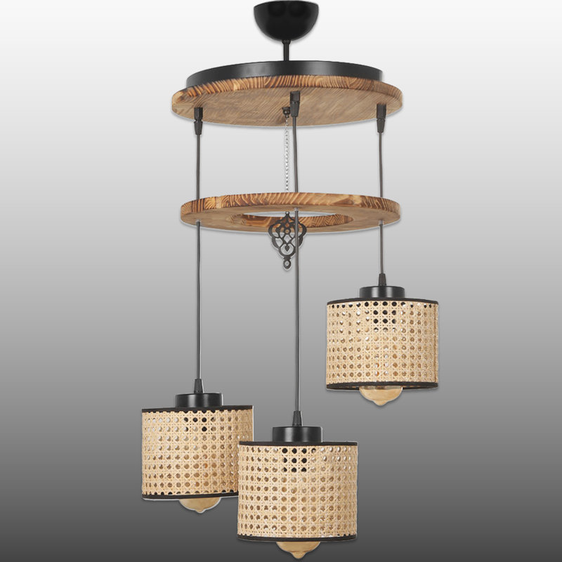 Luminaire suspendu réglable en bois 3 lumières
