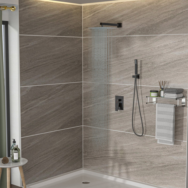 Pomme de douche double - Système de douche carré mural de 12 pouces avec valve brute, Bronze frotté à l'huile