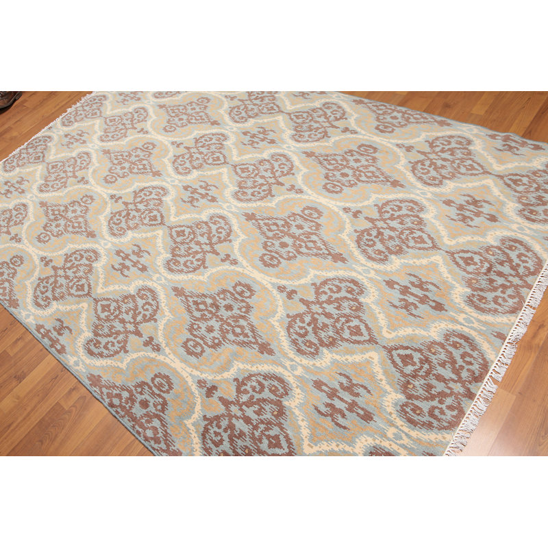 Tapis de zone en laine beige/brun 6 pi x 9 pi noué la à la main one-of-kind Haynes